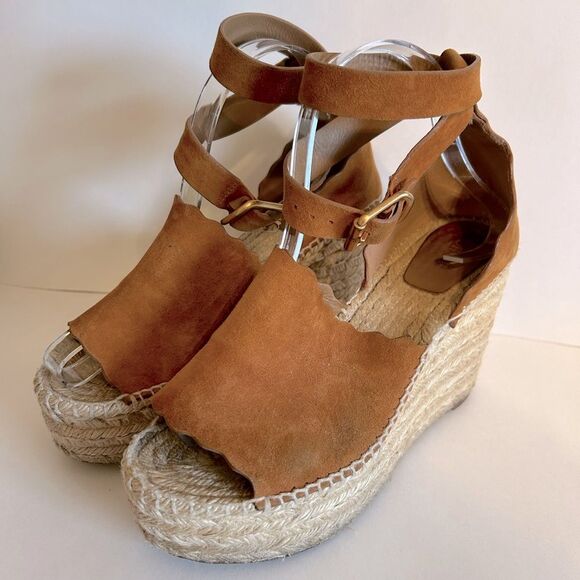 Chloe | Lauren Espadrille Wedge Sandal Brown Suede Size 9 Made In Spain - Picture 2 of 14